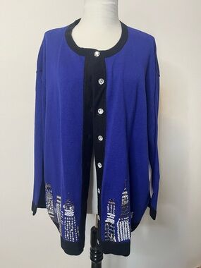 Terazzo Blue and Black Cityscape Beaded Cardigan